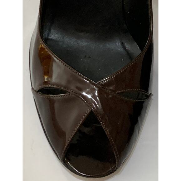 Stuart Weitzman Women's Metallic Brown Leather Peep Toe Pump Heels Size 9 - Picture 4 of 11